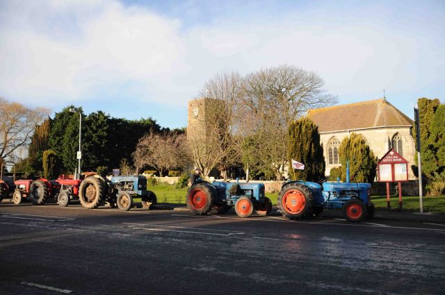 Tractors outside Church